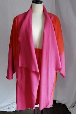 1980s Merle Chicago Pink & Orange Wool Drape Coat & Skirt Set